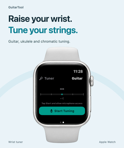 GuitarTool 1.1.1 Apple Watch tuner App Store preview showing the manual Start Tuning control