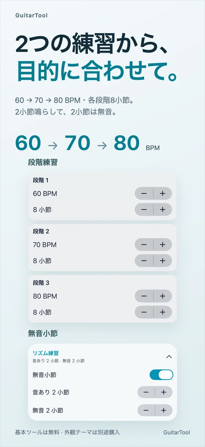 現在のストアでも使われる 1.1.2 の練習画面です。新しい音声や特大ウィジェットは表示されていません。