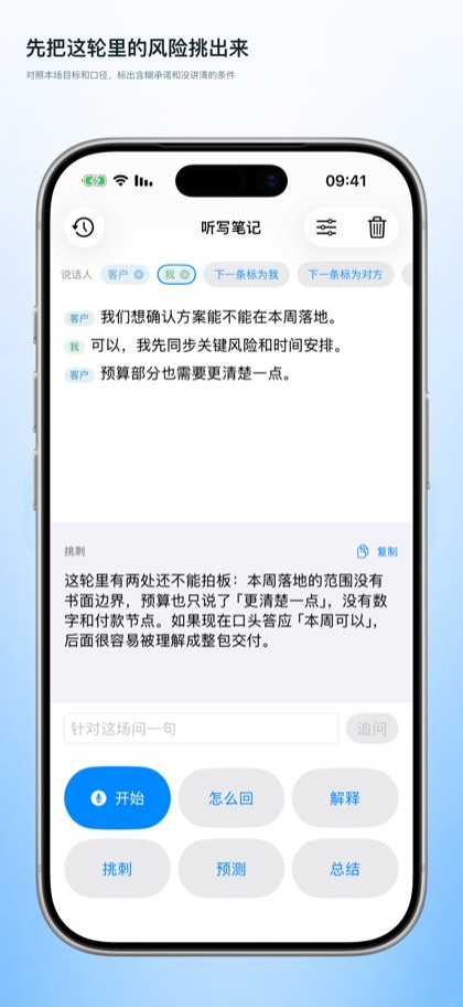 要接话、纪要或挑刺